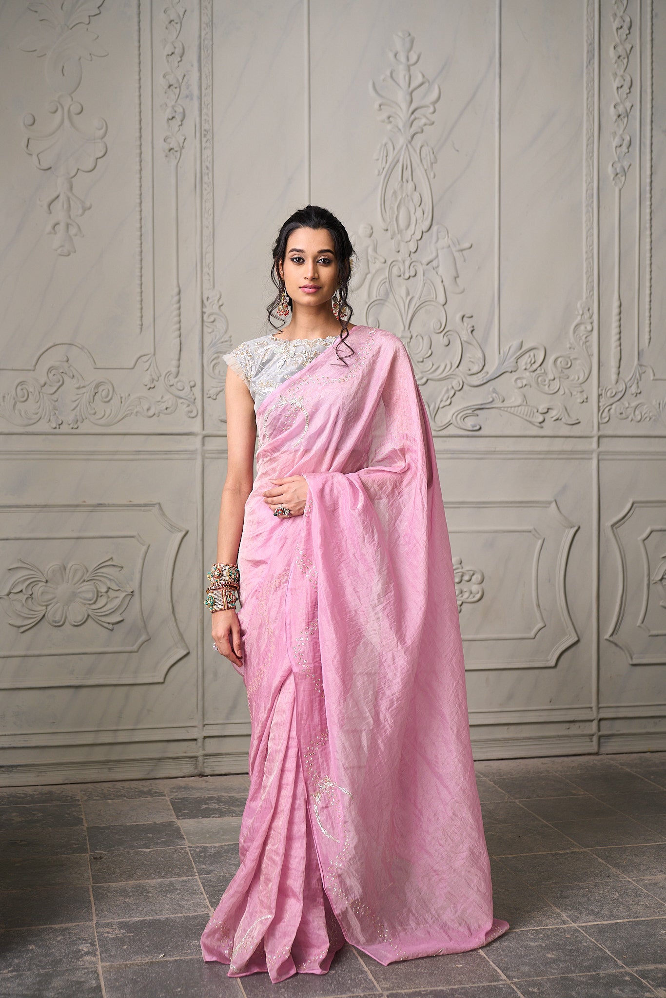 Saanvi Tissue Saree - Blush Pink