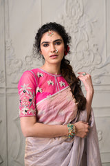 Charvi Tissue Saree-Lilac Grey